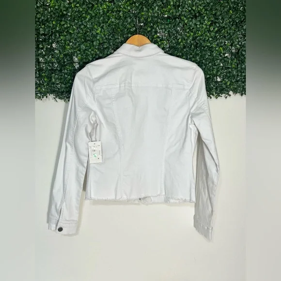 Kut from the Kloth Kara Fray Hem White Denim Jacket Size Small NWT - Picture 6 of 12